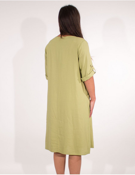 54% linen 46% viscose loose dress with short sleeves