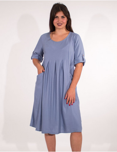 54% linen 46% viscose loose dress with short sleeves