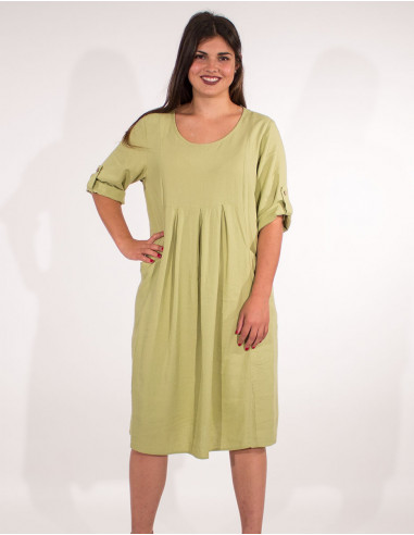 54% linen 46% viscose loose dress with short sleeves