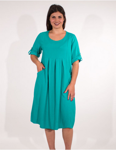 54% linen 46% viscose loose dress with short sleeves