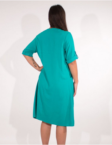 54% linen 46% viscose loose dress with short sleeves