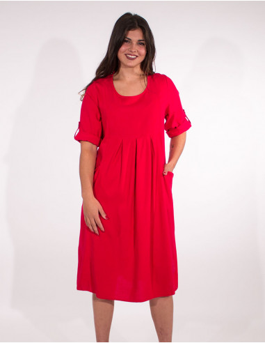 54% linen 46% viscose loose dress with short sleeves