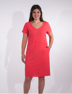 54% linen 46% viscose dress with v-neck and short sleeves 2