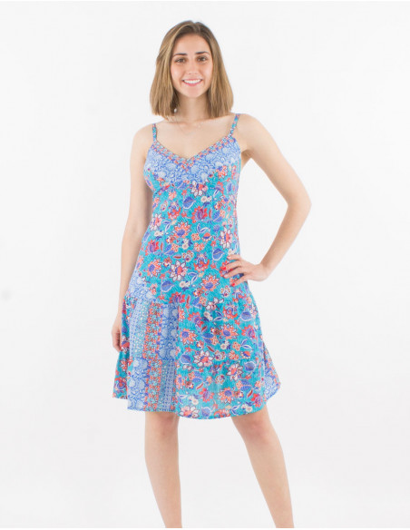 Polyester dress with wraps and holi flower print