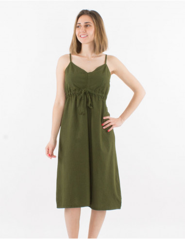 Solid cotton dress with gold elastic straps