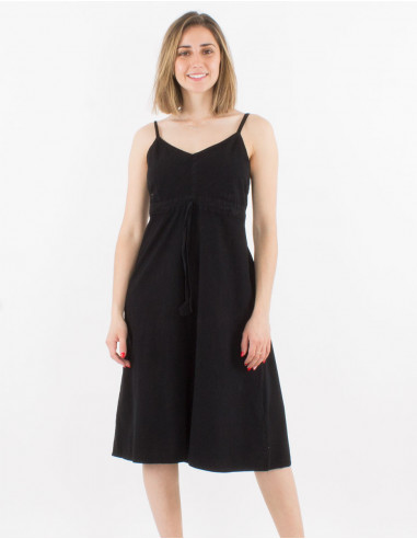 Solid cotton dress with gold elastic straps