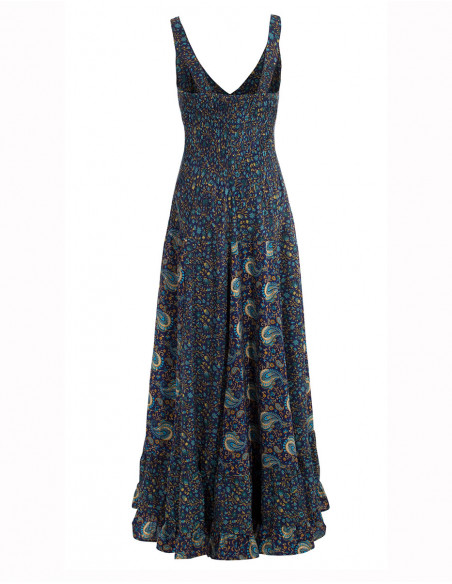 Long polyester printed sari dress with straps