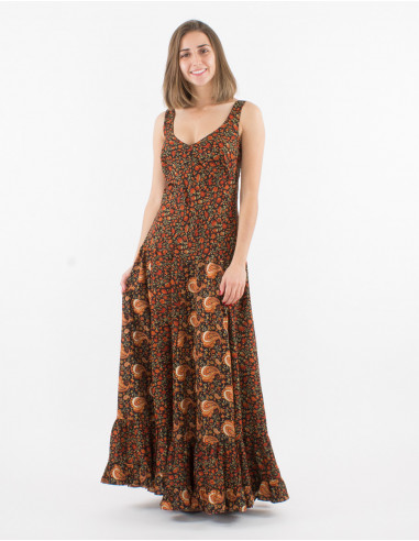 Long polyester printed sari dress with straps