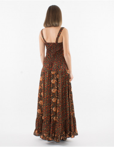 Long polyester printed sari dress with straps