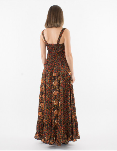 Long polyester printed sari dress with straps