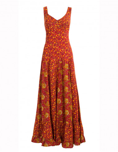 Long polyester printed sari dress with straps