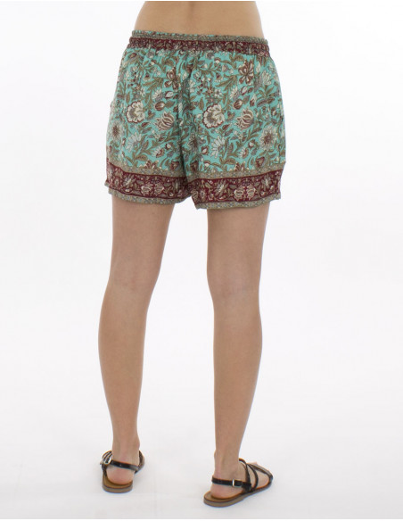 Short Polyester Imprime Fleur