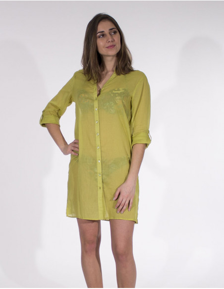 Tunique voile de coton unie plage manches 3/4