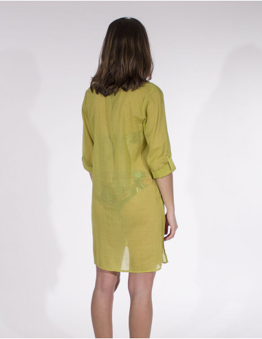 Tunique voile de coton unie plage manches 3/4