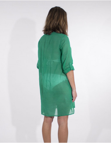 Tunique voile de coton unie plage manches 3/4