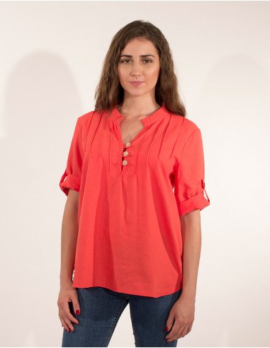 54% linen 46% viscose tunic with short sleeves