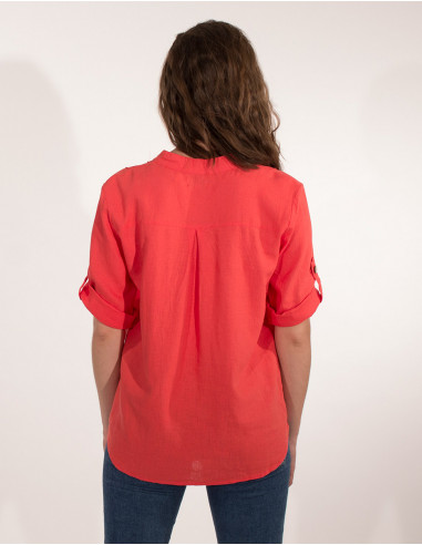 54% linen 46% viscose tunic with short sleeves