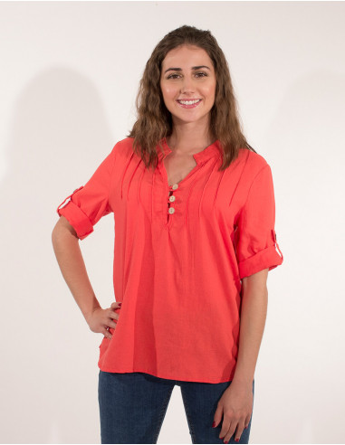 54% linen 46% viscose tunic with short sleeves