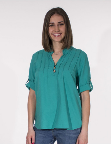 54% linen 46% viscose tunic with short sleeves