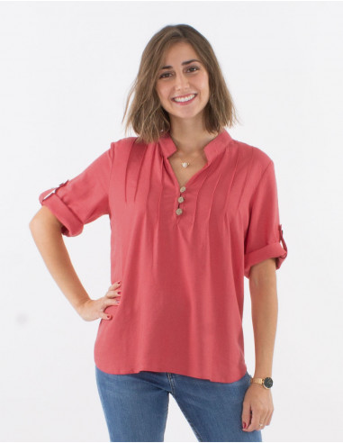 54% linen 46% viscose tunic with short sleeves