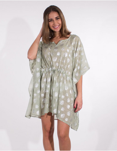Kaftan cotton voile tunic silver shell pads