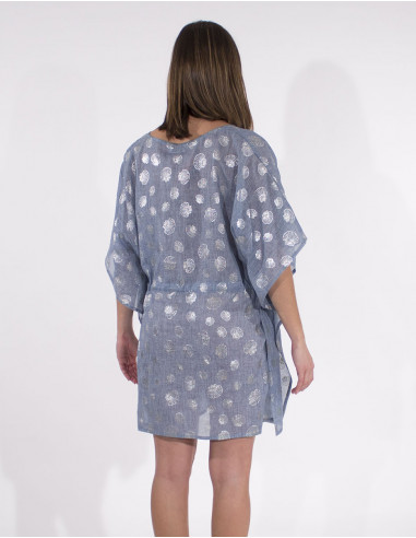 Kaftan cotton voile tunic silver shell pads