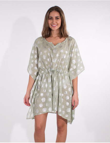 Kaftan cotton voile tunic silver shell pads