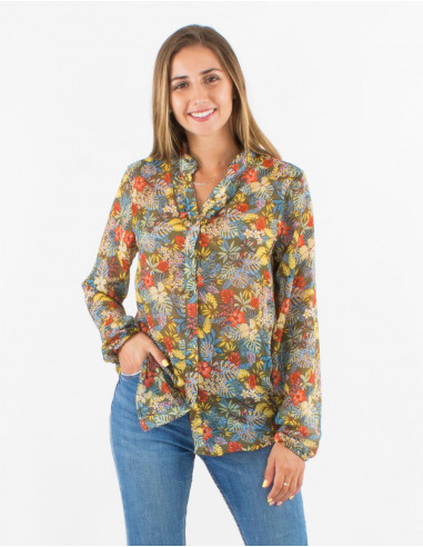 Polyester mousseline blouse with "viana" print