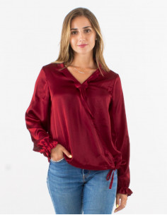 Chemisier polyester satin col à volant 2