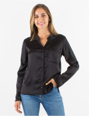 Polyester satin buttoned blouse