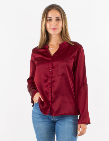 Polyester satin buttoned blouse