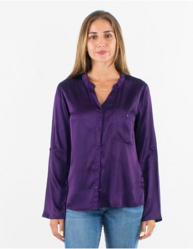 Polyester satin buttoned blouse
