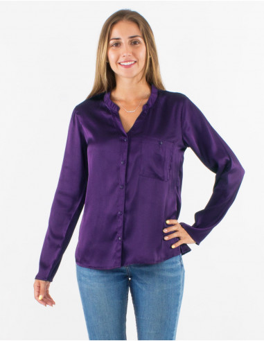 Chemisier polyester satin boutonné