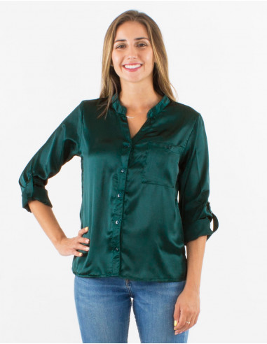 Polyester satin buttoned blouse