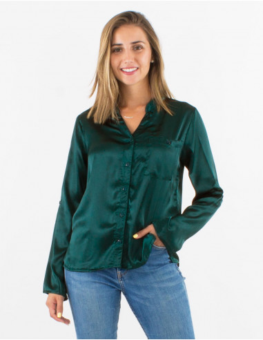 Chemisier polyester satin boutonné