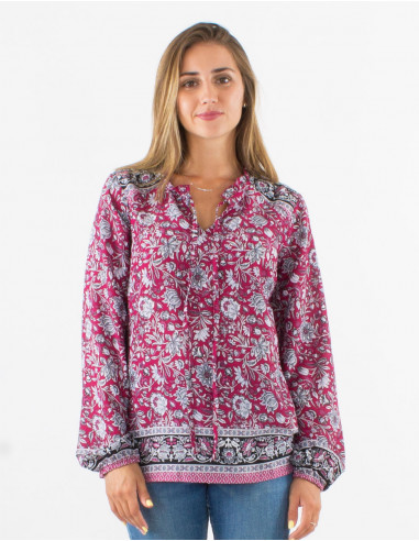 Polyester blouse with "pivoine" print