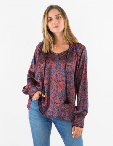 Polyester satin blouse with "paisley" print