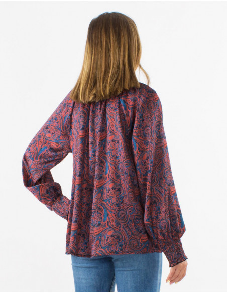 Polyester satin blouse with "paisley" print