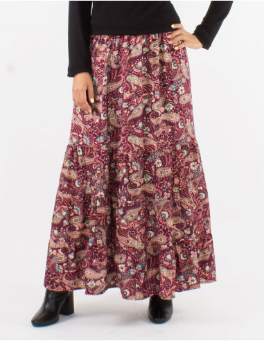 Jupe polyester doublée à volants imprimé Cachemire doré