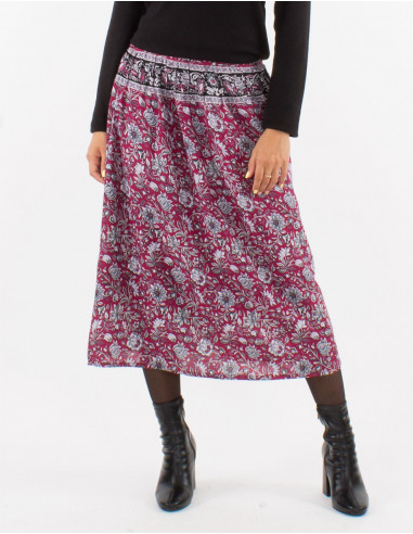 Polyester skirt with lining and "pivoine" print