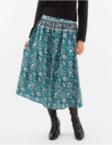 Polyester skirt with lining and "pivoine" print