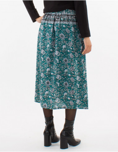 Jupe polyester doublée imprimé Pivoine