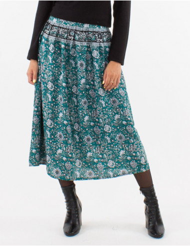 Jupe polyester doublée imprimé Pivoine