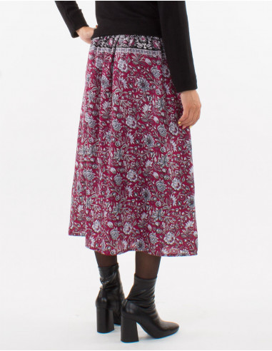 Jupe polyester doublée imprimé Pivoine