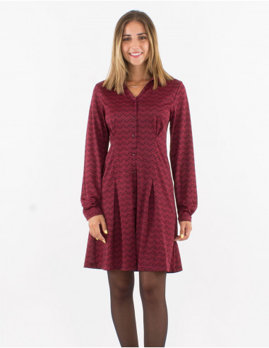 Knitted 96% polyester 4% elastane dress with buttons and "geo" print