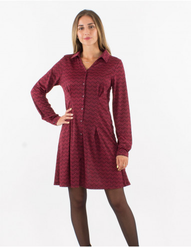 Robe courte boutonnée imprimé Géo