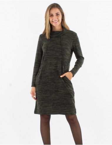 Knitted 95% polyester 5% elastane dress with ball collar