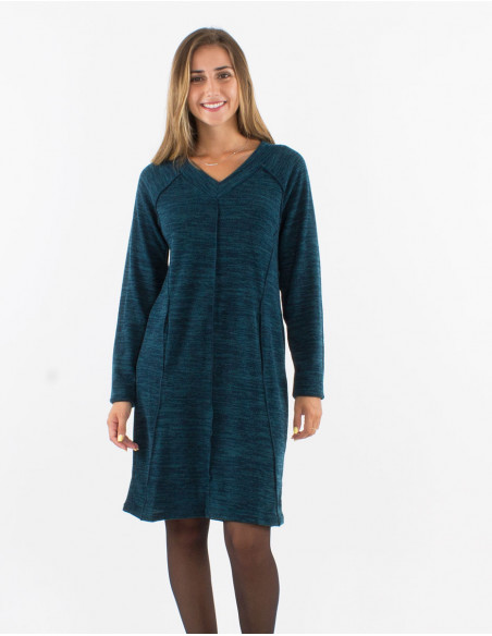 Knitted 95% polyester 5% elastane dress with v-neckline