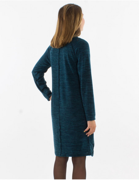 Knitted 95% polyester 5% elastane dress with v-neckline