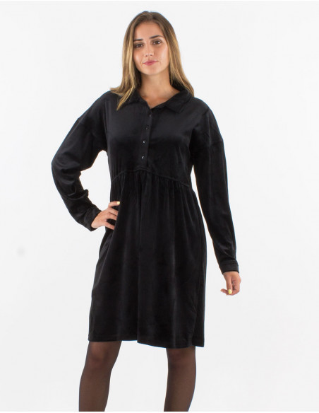 Robe courte manches longues velours ras